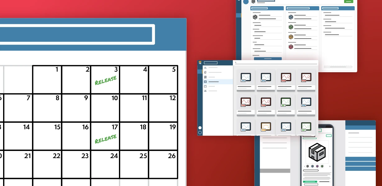 Screenshots of Lumavate's Platform and calendar showing biweekly release schedule