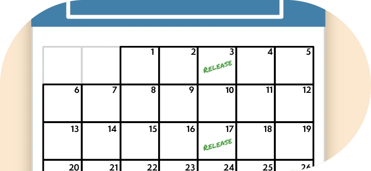 Calendar showing the word “release” every other Thursday